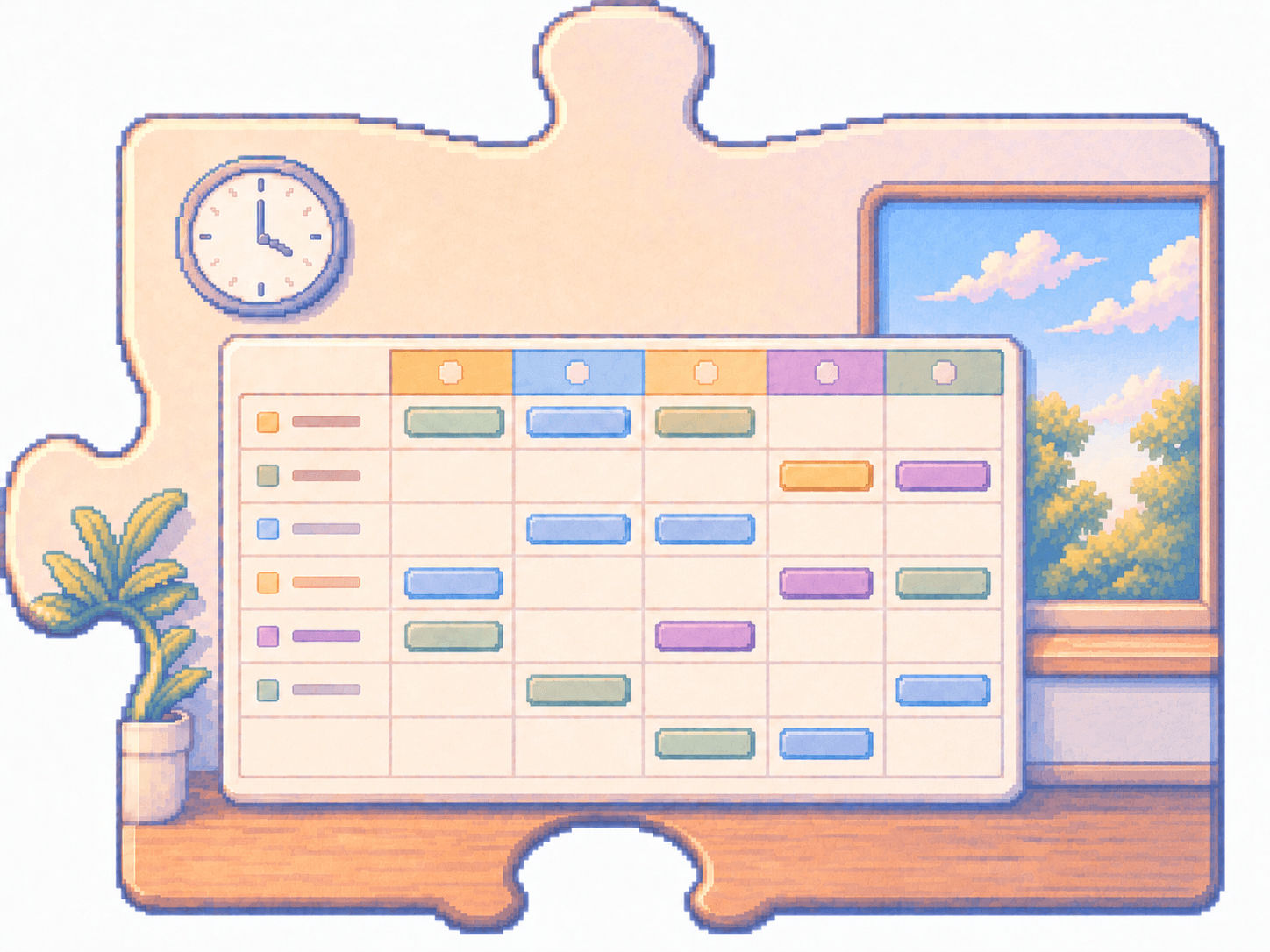 Puslespillbrikke med vaktplan og kalender